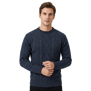 Pull-over en polyester épais et chaud pour homme, à motif géométrique, doublé polaire, idéal pour l'automne et les tenues décontractées des hommes d'âge mûr - Collection transfrontalière - Product Image 2