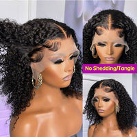 Peluca de Cabello Humano Virgen Brasileño Rizado, Estilo Bob Corto, Doble Trama, Peluca de Cabello Humano Virgen Brasileño, Peluca con Frente de Encaje HD Completo