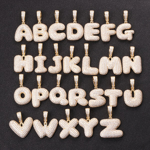 Hip Hop Tên viết tắt A-Z Hơi Bong Bóng 26 Thư Thiết Lập Đầy Đủ Kim Cương Zirconia Mặt Dây Chuyền Tùy Chỉnh Tên Vòng Cổ - Product Image 2