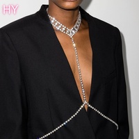 Chaîne de corps HY Moon Star Charm avec strass et croix pour femme, bijou de corps superposé, chaîne de taille, collier, bikini, été, plage