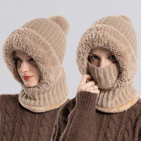 Bonnet, écharpe et masque tricotés tout-en-un pour femme, motif uni, coupe-vent, doublure polaire, chaud, en laine, idéal pour le cyclisme en hiver