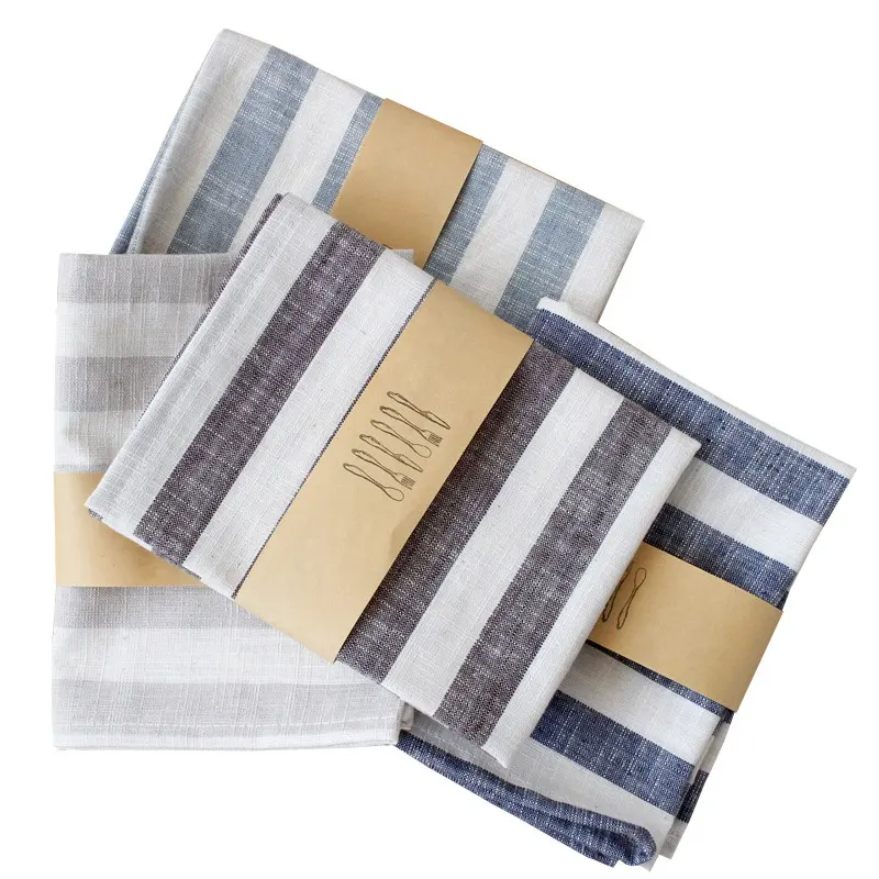 Hot sale promotional good absorbent strip cotton linen blue and white strip tea towel