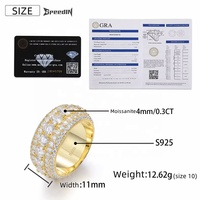 Bague Éternité Style Hip-Hop Glacé en Argent 925 Testeur de Diamant 5 Rangées Moissanite VVS GRA Éblouissante Scintillante pour Homme
