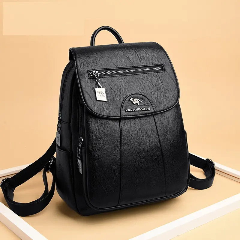 6 Colors Women 's Backpack 2021 New High Quality Soft Leather Leisure Travel Large Capacity School Bags for Teenage Girls Black