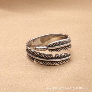 <b>Feather</b> <b>Ring</b> Stainless Steel Men's Retro <b>Silver</b> Gift Jewelry - Product Image 3