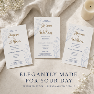 Cartes d'invitation de mariage personnalisées motif muguet, style floral minimaliste, avec police script, pour cérémonie de mariage - Product Image 2