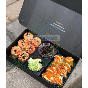 Caja de Papel para <span class=keywords><strong>Sushi</strong></span> Negra Mate con Impresión de Logotipo Personalizado, Caja para Llevar <span class=keywords><strong>Sushi</strong></span> con Vaso para Salsa - Product Image 5