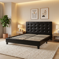 Cadre de lit double/queen size moderne en bois massif, capitonné, avec revêtement en cuir souple