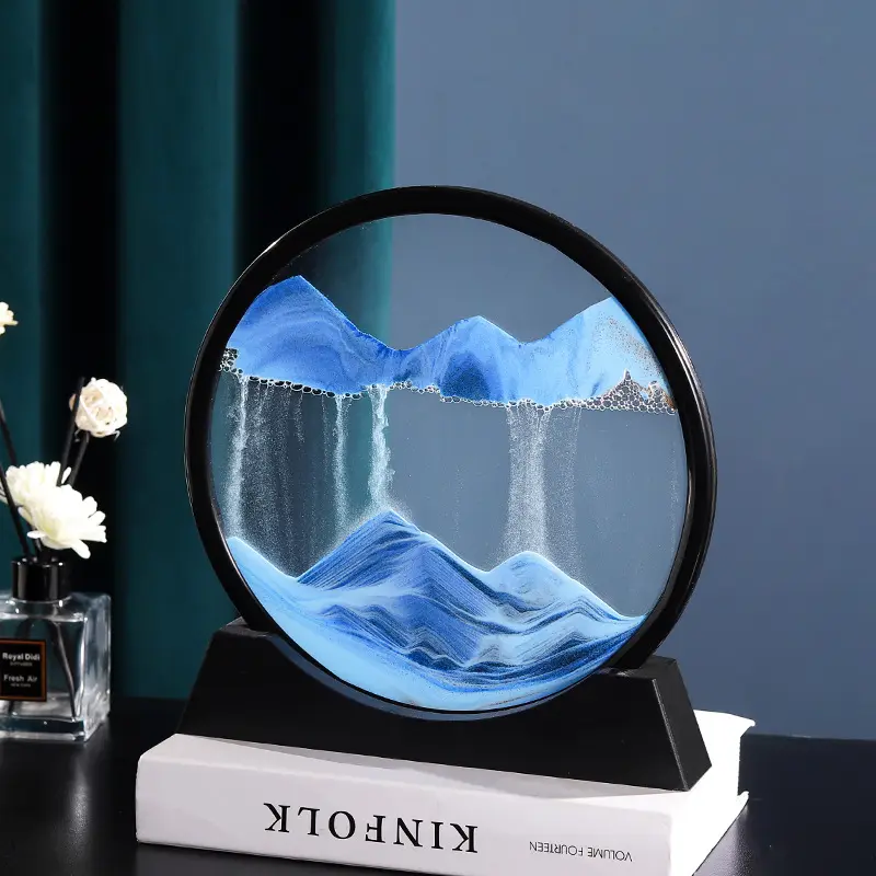 創造的な家の装飾オフィスデスクトップ装飾ライト豪華な円形3D流砂絵画ガラス砂砂時計タイマー時計