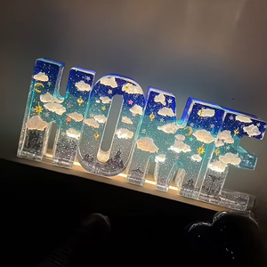 Sao trăng đám mây đại dương hình chữ nhật màu xanh ấm trắng Epoxy nhựa bảng đèn trang trí nội thất LED USB Đèn bàn cho phòng ngủ & phòng khách - Product Image 5