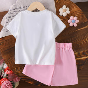 Nuovo arrivo estivo, graziosa maglietta beige con fiori e <span class=keywords><strong>pantaloncini</strong></span> <span class=keywords><strong>rosa</strong></span>, dolce <span class=keywords><strong>outfit</strong></span> casual da ragazza - Product Image 3