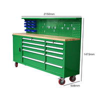 Boîte à outils à roulettes en métal personnalisable verte, design plat, 11 tiroirs, résistante à la poussière, revêtement poudré, marque OEM, pour garage et atelier