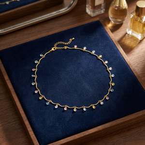 Trendy <b>Fashion</b> Women's Short Layered <b>Necklace</b> with Gold Polish Zinc Alloy Zircon Stones Water Drop Shape 180346 - Product Image 3