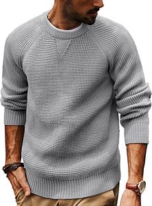 Herbst Winter Herren Strickwaren Waffel-Rundhalspullover Wabenmuster Raglan Gerippter Ärmel Pullover V-Einsatz Jumper Regular Fit - Product Image 2