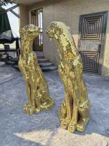 Estatua de Animal de Tamaño Real, Hecha a Mano, con Mosaico de Espejo Brillante, <span class=keywords><strong>Escultura</strong></span> de Pantera Plateada - Product Image 2