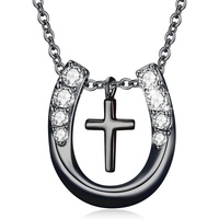 Usine prix de gros 925 en argent Sterling chanceux collier de fer à cheval avec pendentif croix breloque cheval pendentif collier bijoux