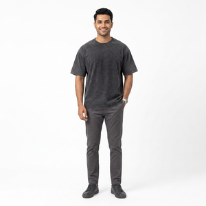 T-shirt décontracté pour homme, col rond, coupe classique, 100% coton lourd, respirant, OEM Retro - Product Image 1