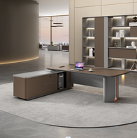 Bureau moderne de luxe en forme de L à lumière LED Nouveau design Bureau exécutif ergonomique et durable pour la maison Convertible pour patron PDG