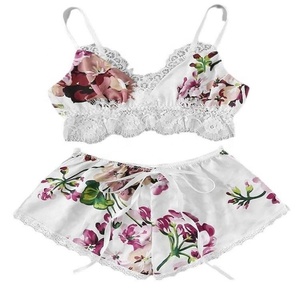 All'ingrosso nuovo stile europeo americano pigiama di pizzo di seta per le donne <span class=keywords><strong>Sexy</strong></span> con elastico in vita Shorts con bretelle a casa - Product Image 5
