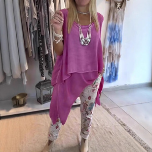 Ensemble <span class=keywords><strong>pantalon</strong></span> et camisole décontracté tendance à motif décoratif et ourlet long - Product Image 2