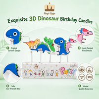 Niedliche 3D Cartoon Dinosaurier Geburtstagskerzen Set Handbemalte Tierförmige Kuchendekoration für Kinder Dschungel-Themen-Party Deko