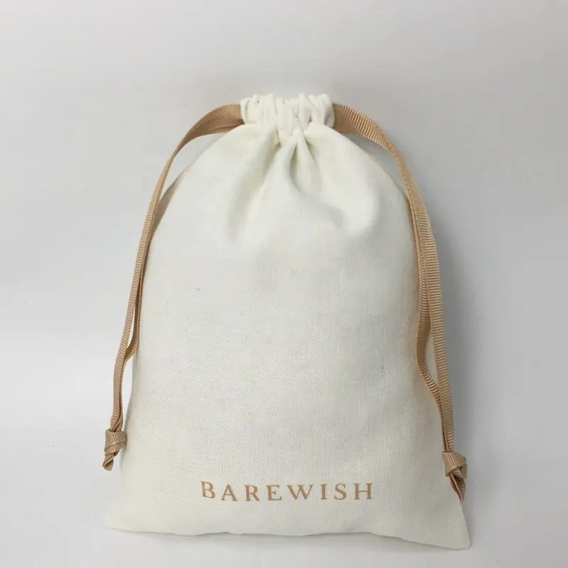 Reusable White Cotton Linen Pouch Soft Clothes Dust Pouch Drawstring Fabric Custom Logo Cotton Linen Screen Printing Craft Bags