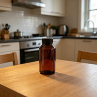 Bouteille à épaule inclinée de 38 mm de diamètre, capacité 150 ml, en PET marron teinté thé, pour capsules de vitamines et granulés