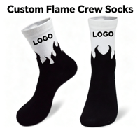 Chaussettes mi-mollet personnalisées Flame Crew, noires et blanches, avec logo imprimé, en coton, talon et bout renforcés, respirantes, chaussettes de sport tendance