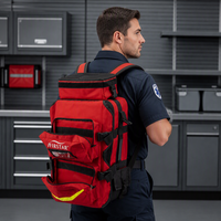Sac à dos médical d'urgence en nylon 1680D, rouge, multi-compartiments, sac de secours médical, sac à dos de premiers secours réfléchissant pour le terrain extérieur