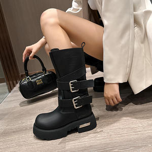 Nouvelles bottes en cuir véritable rétro Venom pour femmes, été 2025, talon épais, mi-mollet, bottes de <span class=keywords><strong>moto</strong></span> - Product Image 4