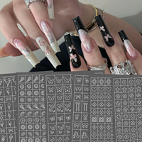 Autocollants pour ongles multi-designs papillon et fleur, transparents, peints par pulvérisation, réutilisables, en PET, pour pochoirs de décalcomanie