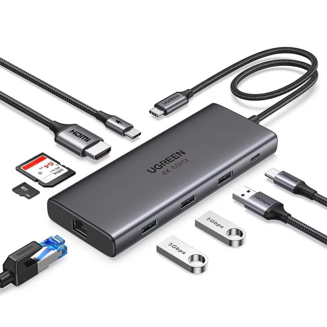 Revodok Pro 109 UGREEN USB C Hub 9 in 1 Docking Station10Gbps USB C 3.2 100W Power Delivery SD/TF Card Reader for Computer