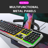 R8 Mechanical Feeling RGB LED Backlit Metal Gaming Keyboard USB Wired Computer Keyboard for PC Laptop Gamer With Phone Holder