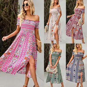 2023 새로운 디자인 패션 캐주얼 여성 여름 의류 드레스 보헤미안 오프 숄더 파티 소녀 드레스