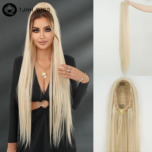 Блондинка длиной 40 дюймов, Синтетический прямой конский хвост, с натуральным матовым покрытием, износостойкие растяжки для cabello de cola de caballo - Product Image 1