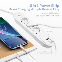 Multiprise électrique européenne Schuko 3 prises avec 2 ports USB-A et 1 port Type-C 16A Blanc 1,5m