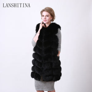 Manteaux longs <span class=keywords><strong>sans</strong></span> manches décontractés pour femme, gilet en vraie fourrure de renard naturelle, hiver - Product Image 4