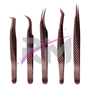 Stainless Steel Eyelash Extension Tweezer Shin <b>Rose</b> <b>Gold</b> Plasma Color High Quality Diamond Grip Toothed Serrated 5 Different - Product Image 3