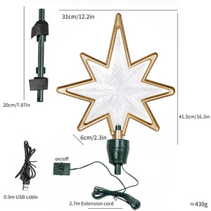 LINGKAI <b>LED</b> <b>Lighted</b> Star <b>Tree</b> Topper Golden Frame Double Layer Star Lamp Christmas <b>Tree</b> Top for Holiday Home Decor - Product Image 6