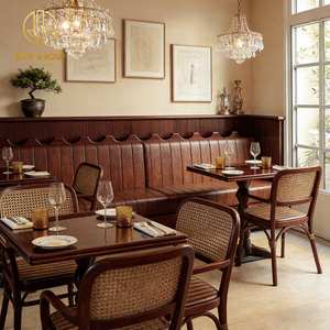 Ensemble de meubles <span class=keywords><strong>vintage</strong></span> en bois et rotin pour <span class=keywords><strong>bistrot</strong></span> américain, café, restaurant, table et chaises, <span class=keywords><strong>banquette</strong></span>, sièges de comptoir - Product Image 5