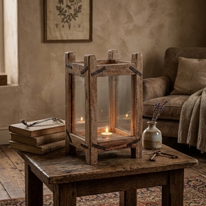 Farol de Madera Rústico con Paneles de Vidrio, Portavelas Vintage Hecho a Mano, Soporte Cuadrado para Velas de Té, Decoración del Hogar, Estilo Rústico - Product Image 2