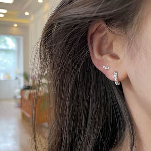 S925 Sterling Silver <b>Fine</b> <b>Stud</b> <b>Earrings</b> Fried Dough Twists Zircon Ear Buckle Small Design Light Luxury Earhole <b>Earrings</b> - Product Image 2