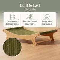 Lit grattoir pour chat avec hamac surélevé pour chats d'intérieur, coussin en sisal naturel remplaçable avec cadre en bambou antidérapant et stable