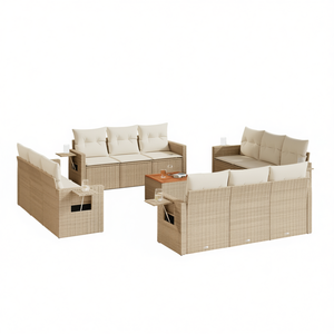 Modular Beige Pe Rattan Garden <b>Sofa</b> <b>Set</b> Outdoor Furniture Contemporary Design High Density Foam Cushions - Product Image 1