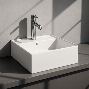 Élégant lavabo carré en céramique haut de gamme pour salle de bain - Écologique, compact, minimaliste - Product Image 4