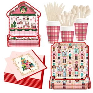 DAMAI Christmas Customized Nutcracker <b>Pattern</b> Party Tableware Set Disposable Christmas <b>Paper</b> Plaid Plate Cup Napkins Decoration - Product Image 4