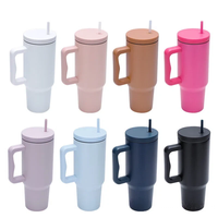 Gobelet isotherme en acier inoxydable de 40 oz avec poignée et paille, tasse de voyage à double paroi isolée sous vide