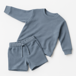 Nuevo estilo juvenil Waffle textura sudadera y pantalones cortos conjuntos de ropa deportiva ropa para niños al por mayor - Product Image 3