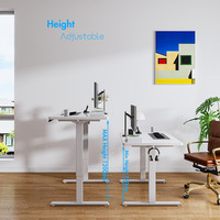 Bureau debout électrique moderne blanc à hauteur réglable, moteur simple, structure métallique, conversion modulaire pour bureau, plateau en bois