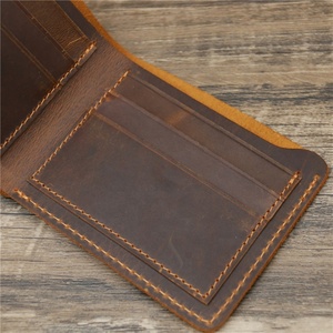 Factory Crazy Horse Leather Custom Vintage <b>Slim</b> Wallet Men Wallet Genuine Leather Wallet <b>Card</b> <b>Holder</b> - Product Image 4